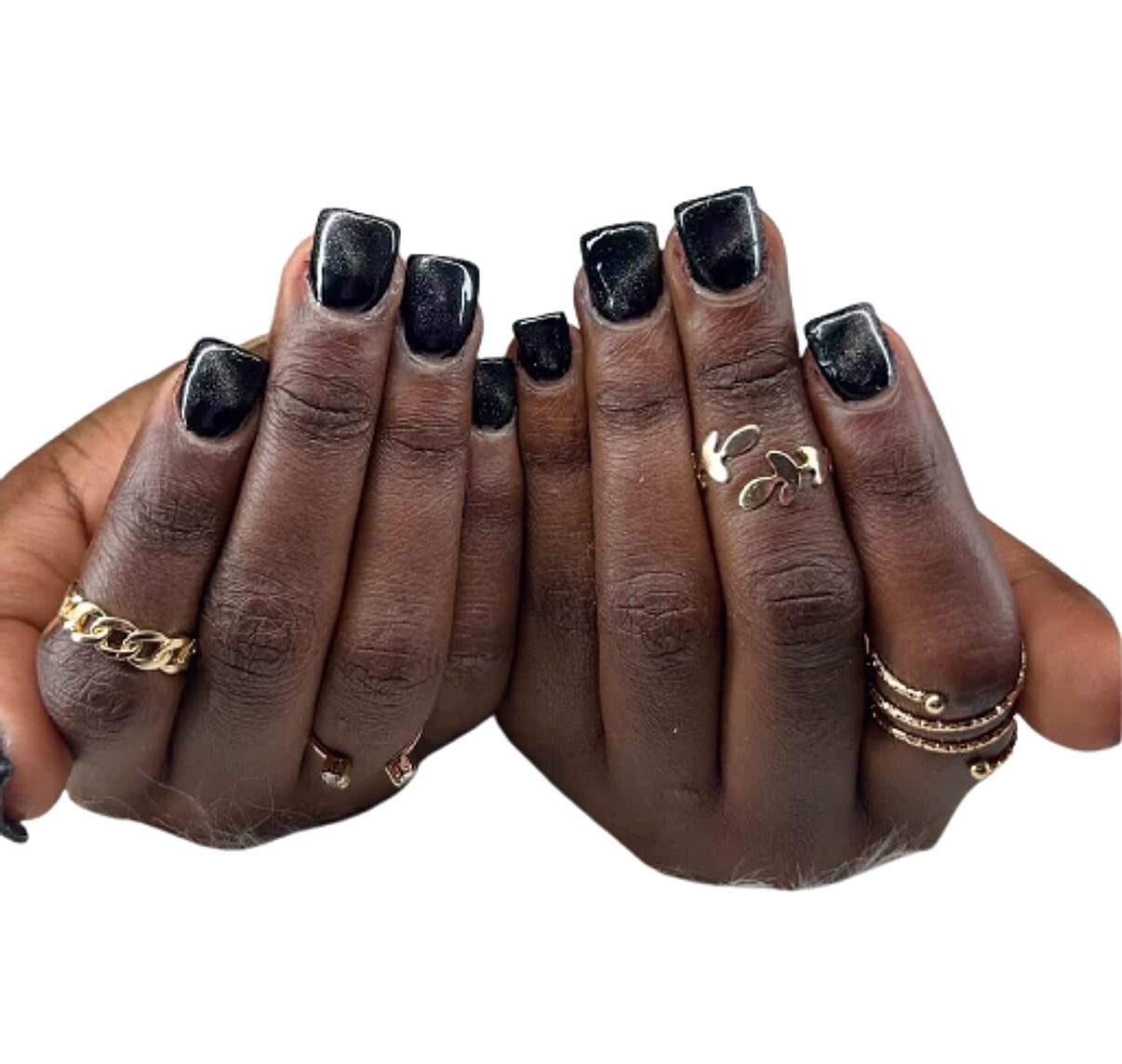 Black cat eye shimmer short nails