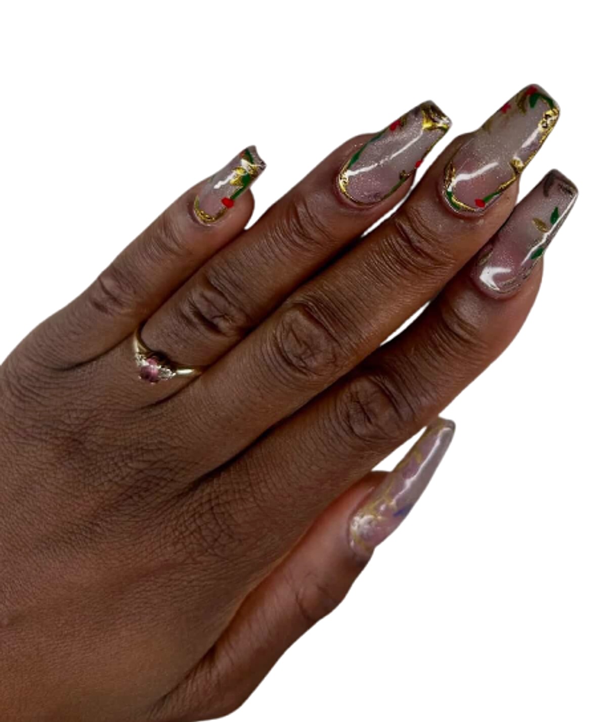 Gold shimmer holiday coffin nail set