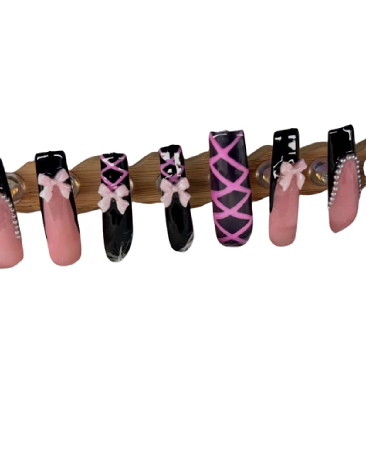 Black and Pink Bow Press-On Nail Set